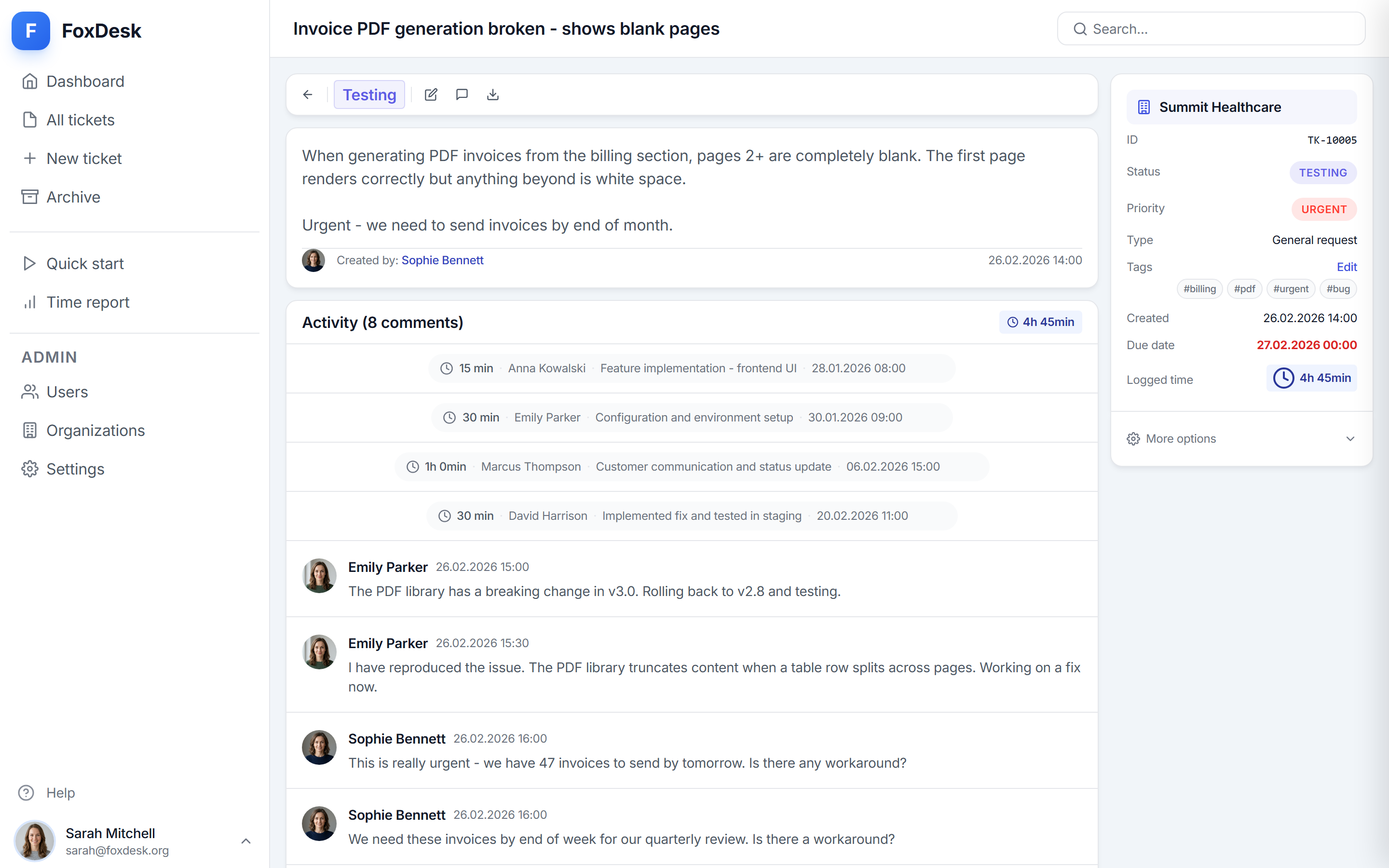 FoxDesk ticket detail